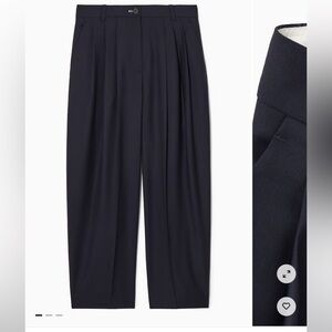 COS Dark Blue Wool Barrel-Leg Trousers
